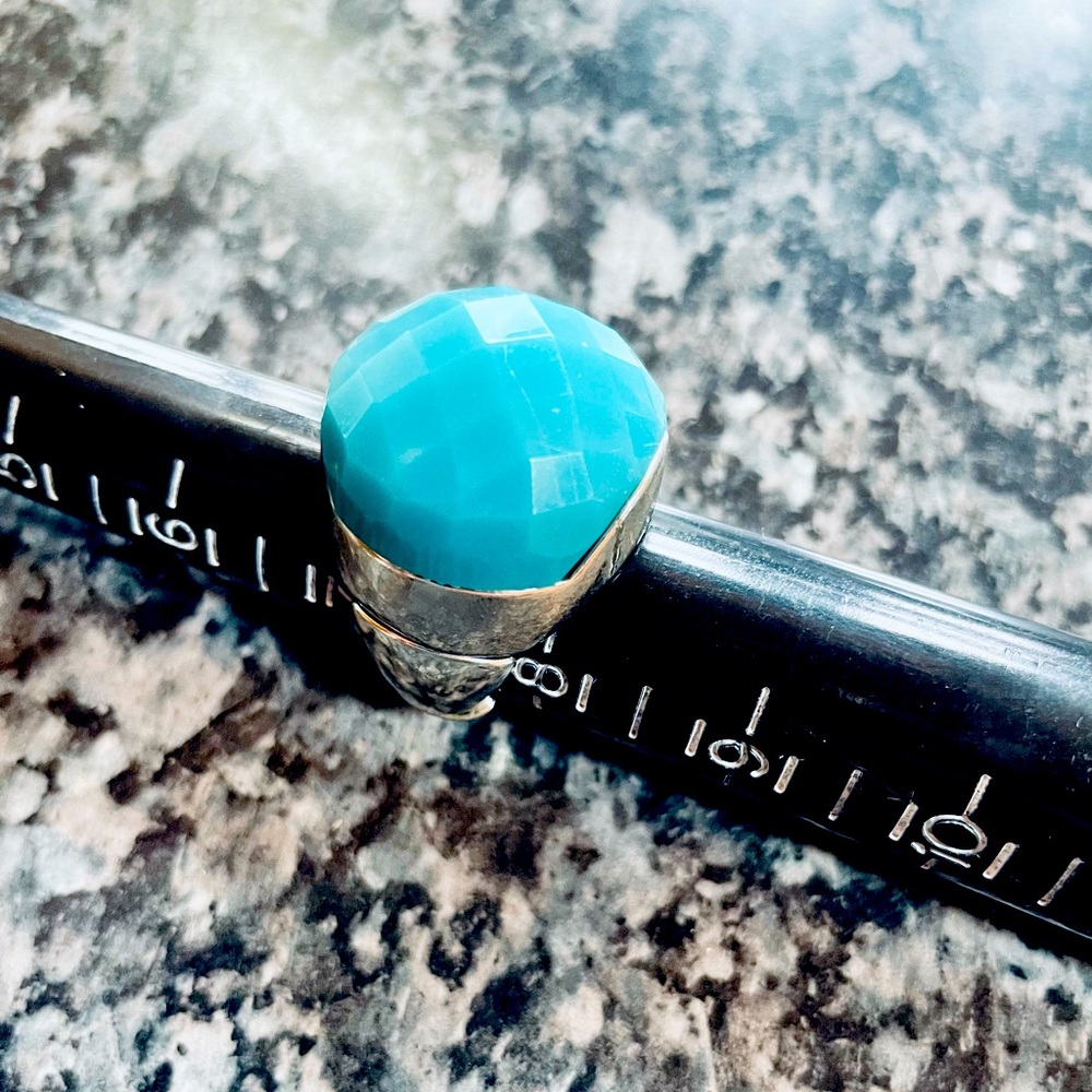 Teal Aqua Silver Ring Sz 7.5